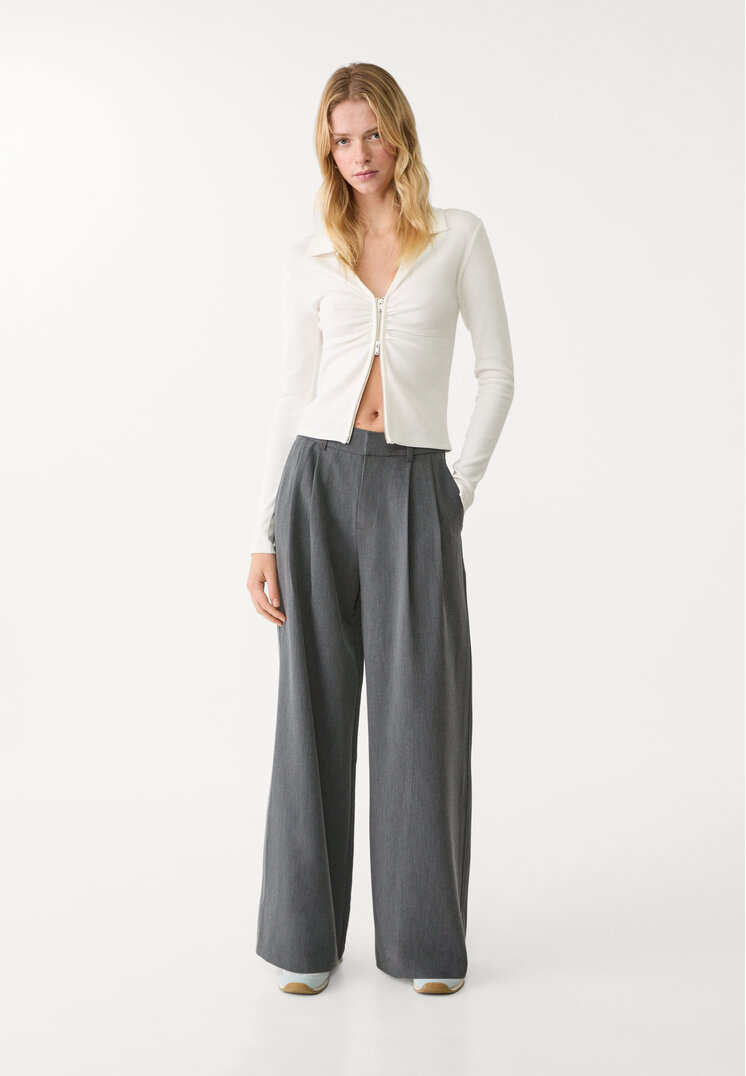 Stradivarius Pantaloni Foarte Largi Ajustabili Gri Închis 34