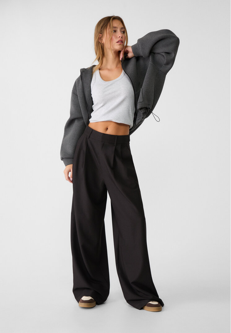 Stradivarius Pantaloni Foarte Largi Ajustabili Negru 36