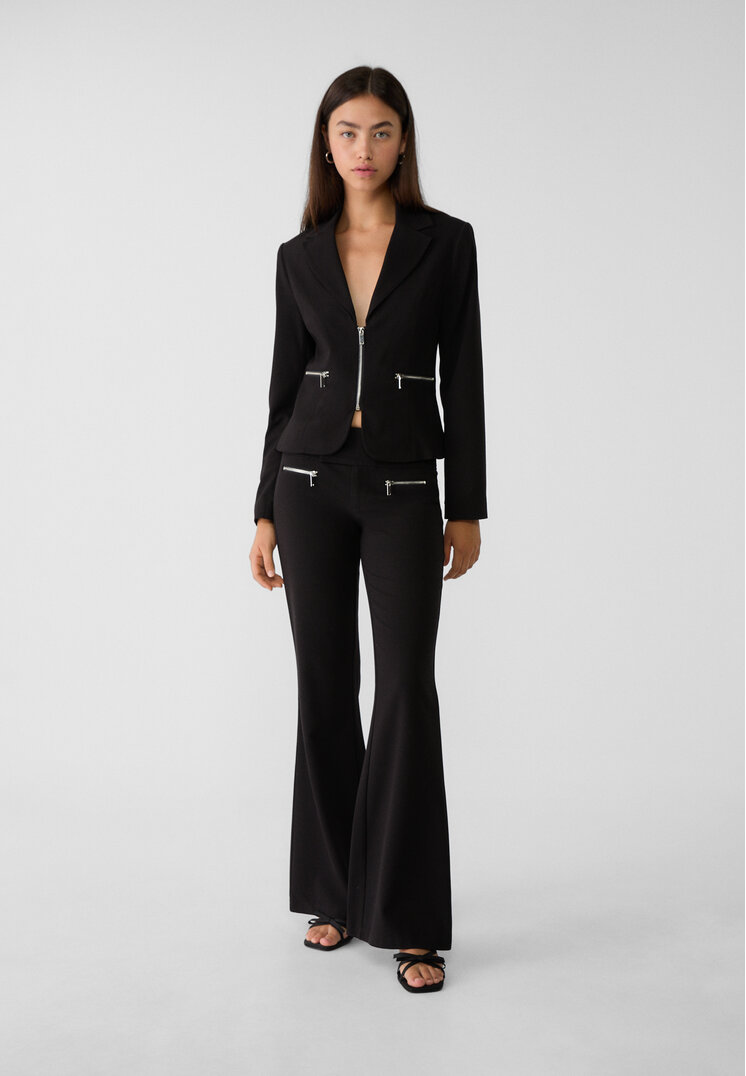 Stradivarius Pantaloni Eleganți Evazați Low Waist Negru 38