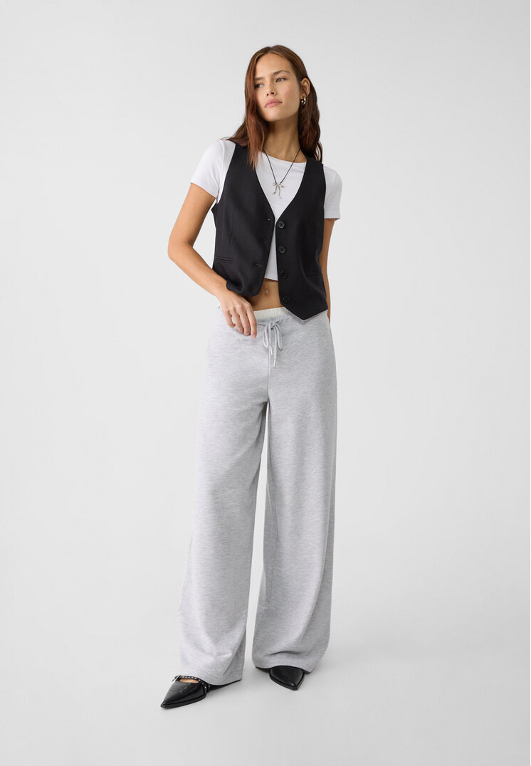 Stradivarius Pantaloni Jogger Largi Cu Betelie Gris Amestec M