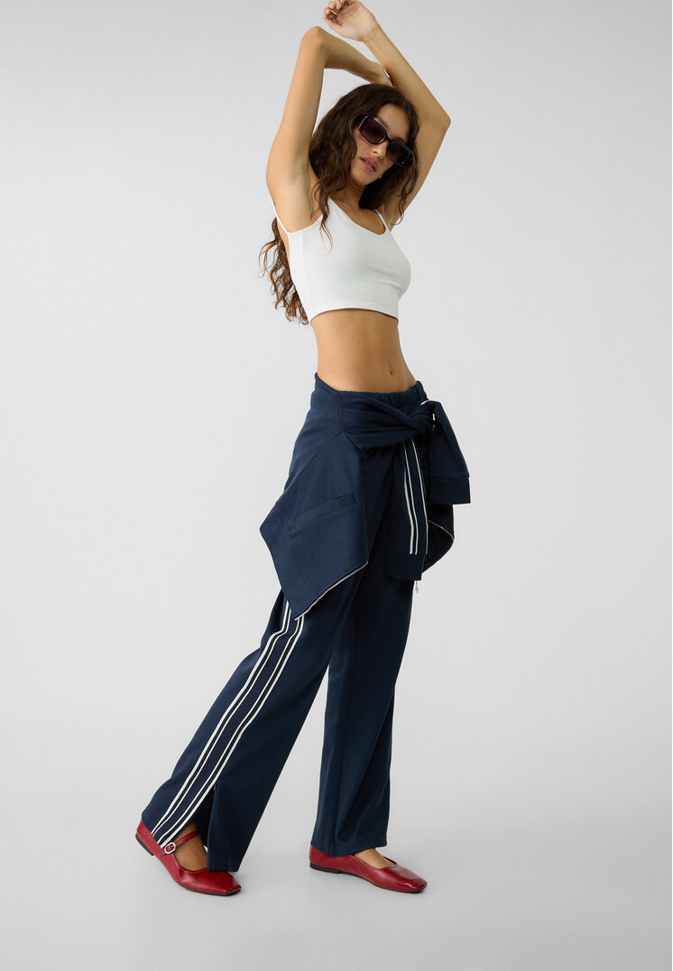Stradivarius Pantaloni Jogger Cu Fermoar Lateral Bleumarin S