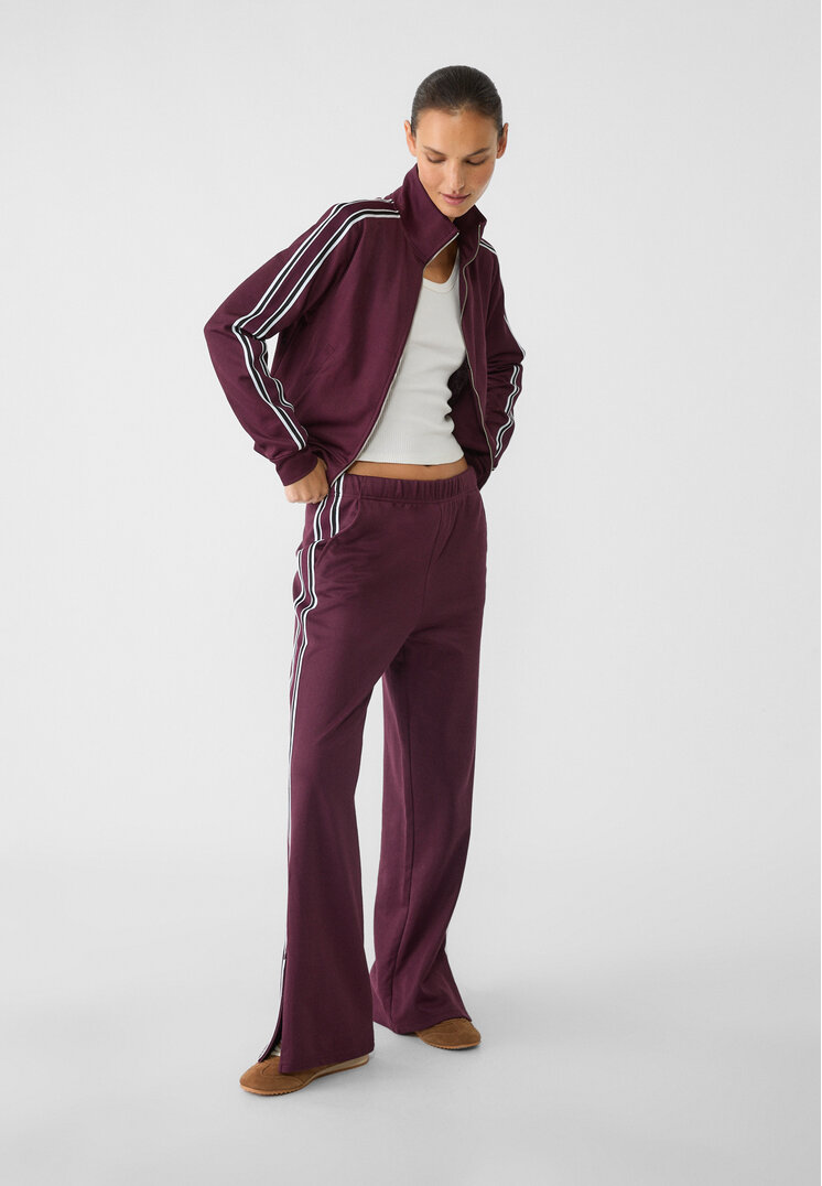 Stradivarius Pantaloni Jogger Cu Fermoar Lateral Grena Xs