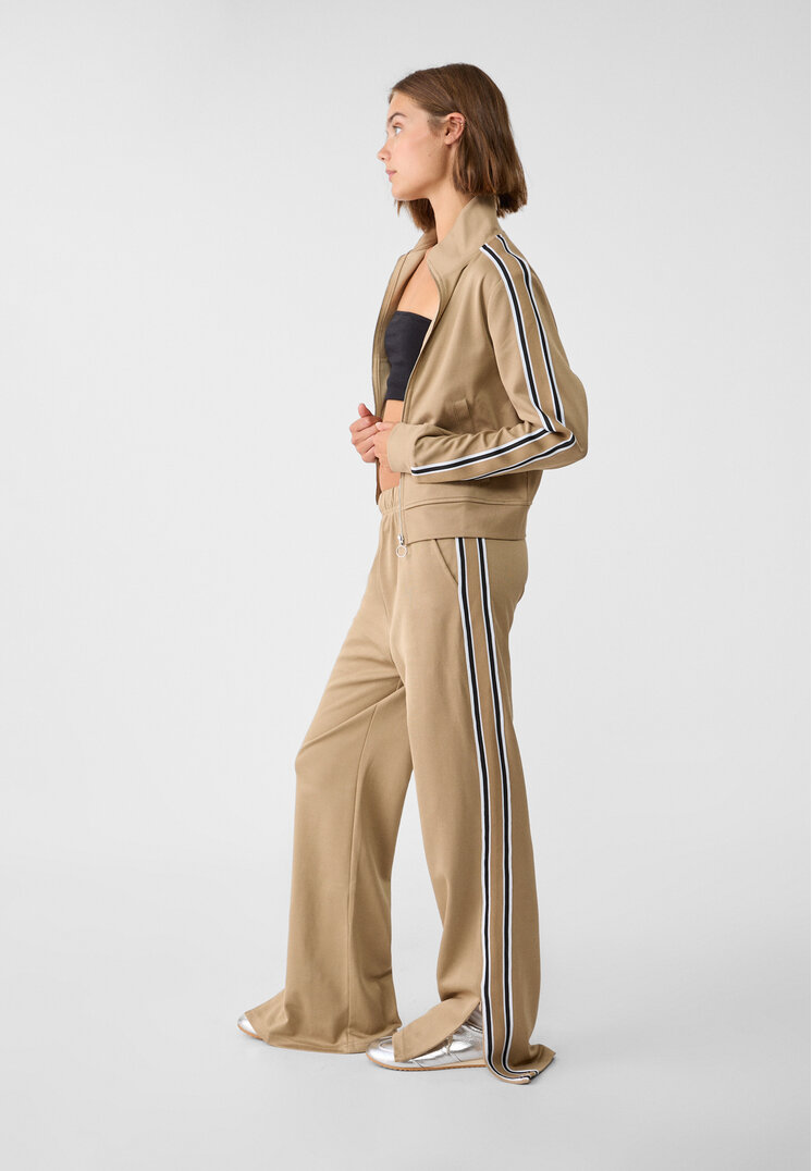 Stradivarius Pantaloni Jogger Cu Fermoar Lateral Bej M