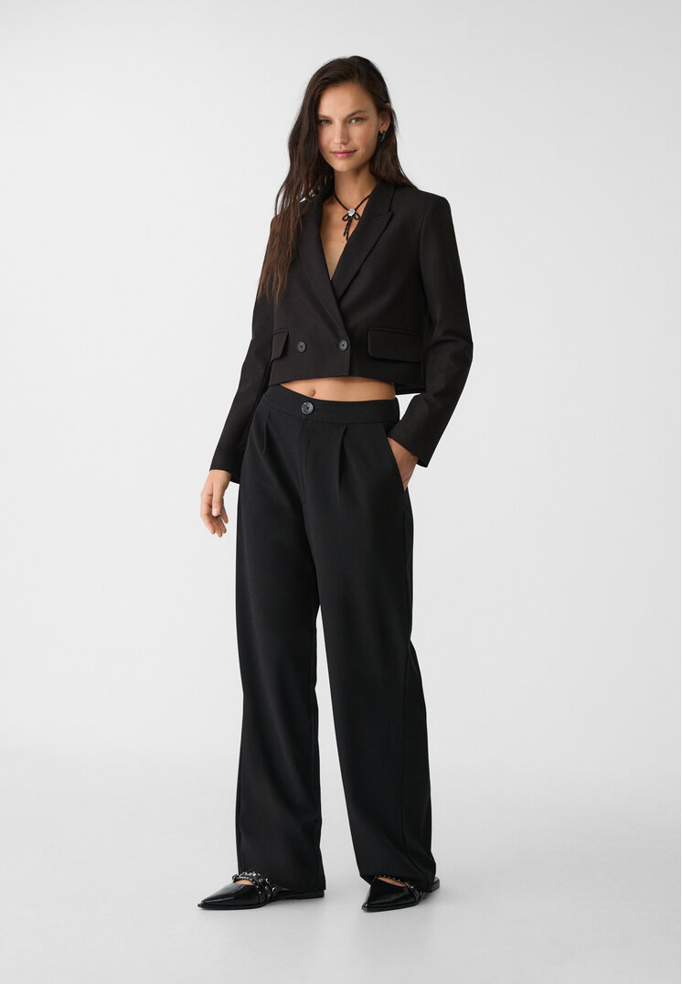 Stradivarius Pantaloni Eleganți Drepți Negru 44