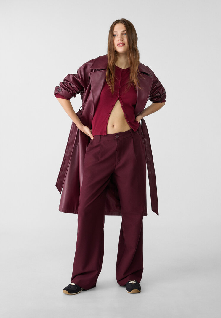 Stradivarius Pantaloni Eleganți Drepți Grena 40