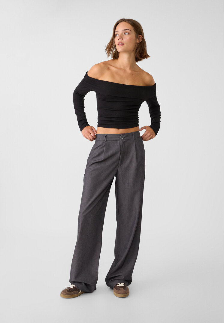 Stradivarius Pantaloni Eleganți Drepți Gris Amestec 34
