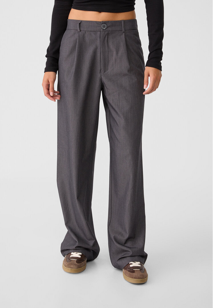 Stradivarius Smart straight-leg trousers  Grey melange 16