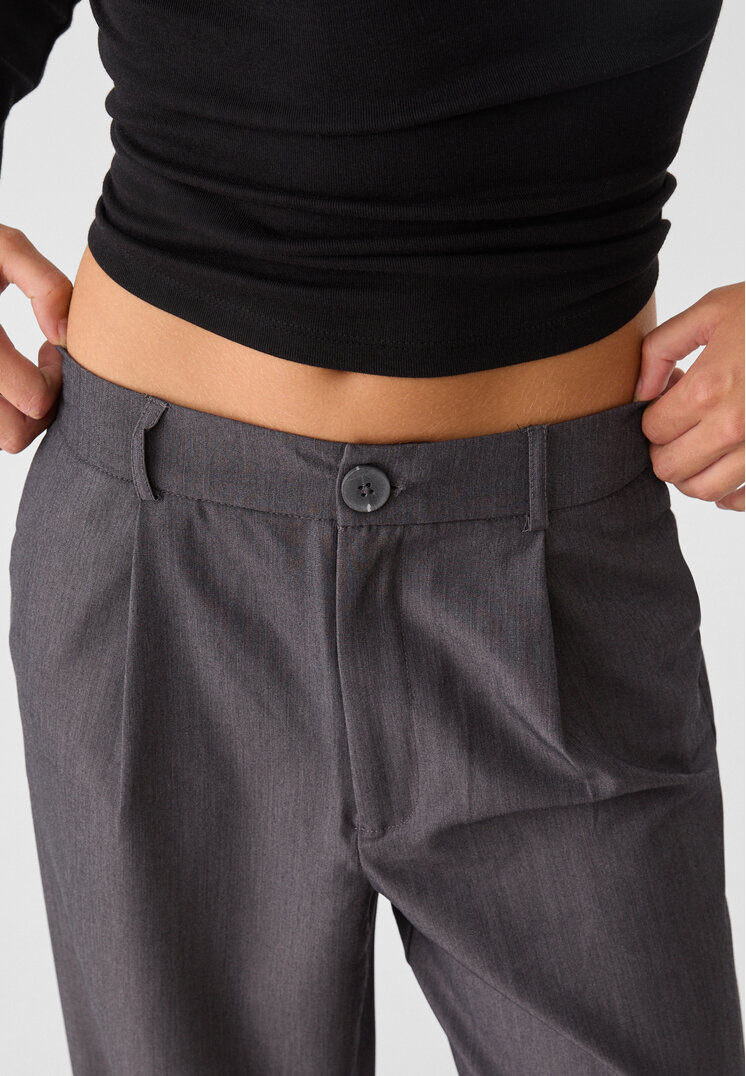 Stradivarius Smart straight-leg trousers  Grey melange 16