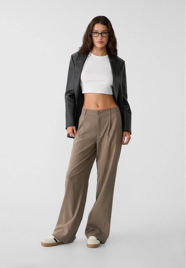Stradivarius Pantaloni Eleganți Drepți Gri Închis 38