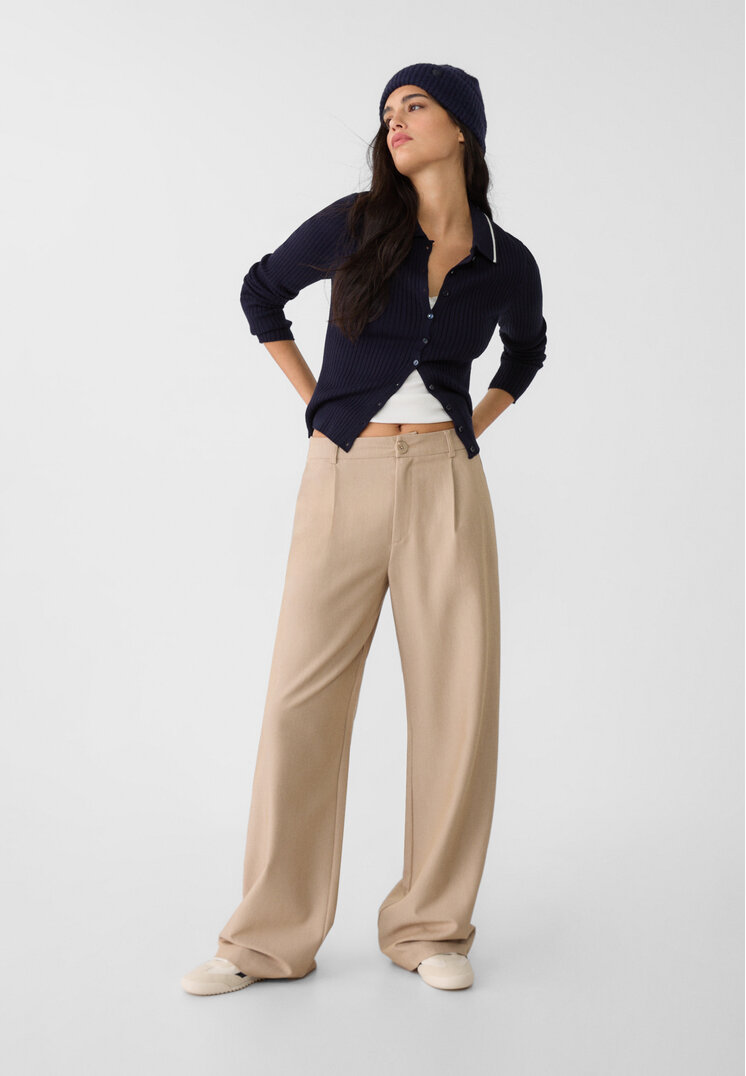 Stradivarius Pantaloni Eleganți Drepți Piatră 44