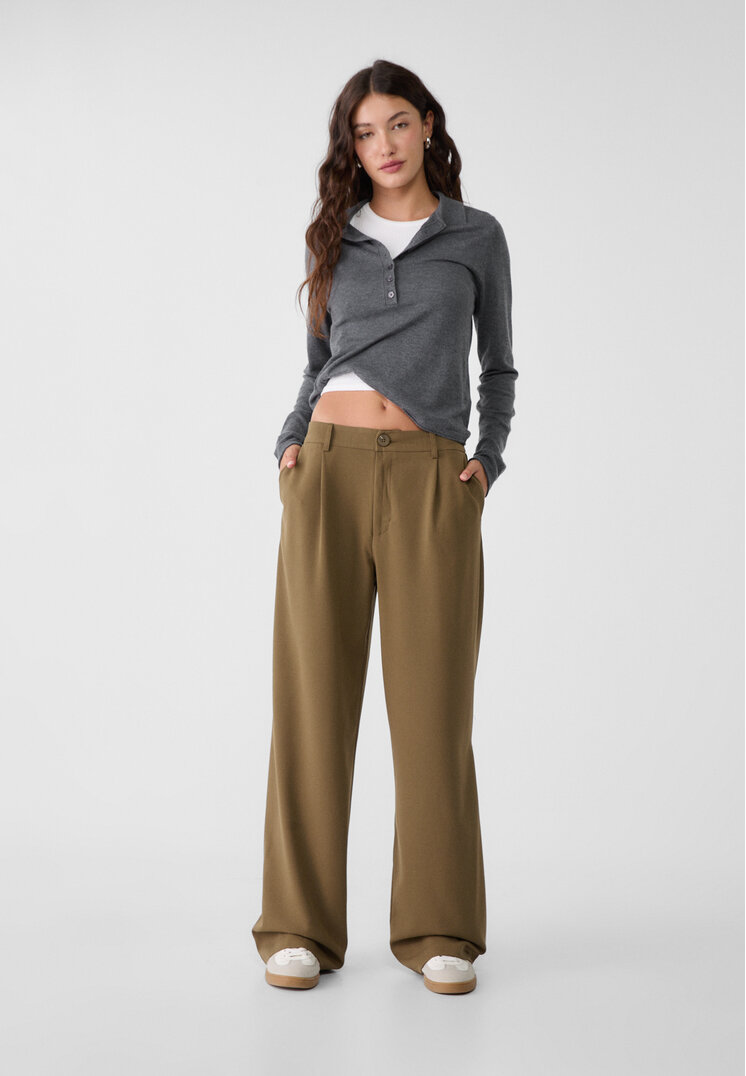 Stradivarius Pantaloni Eleganți Drepți Kaki 38