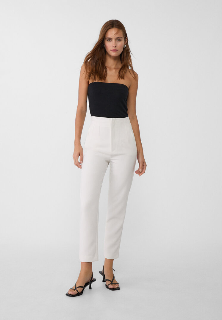 Stradivarius Pantaloni Eleganți Cu Pense Ecru 32