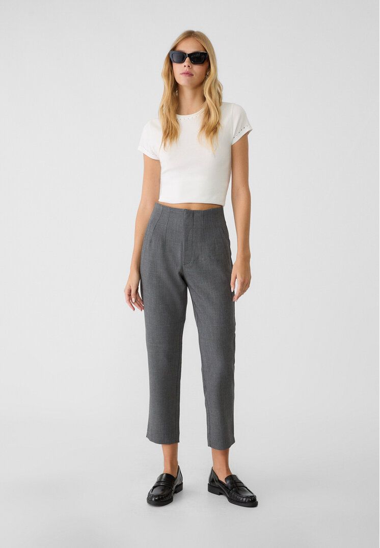 Stradivarius Pantaloni Eleganți Cu Pense Gri Închis 36