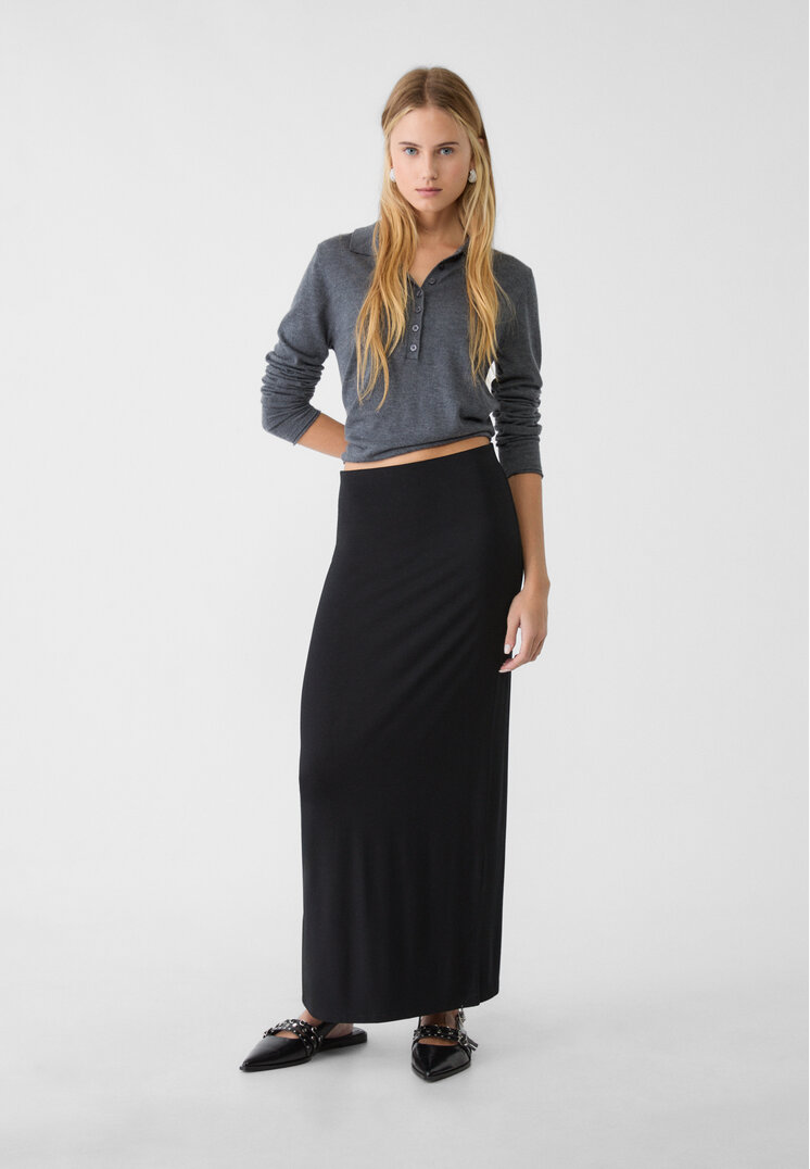 Stradivarius Fustă Creion Lungă Negru L