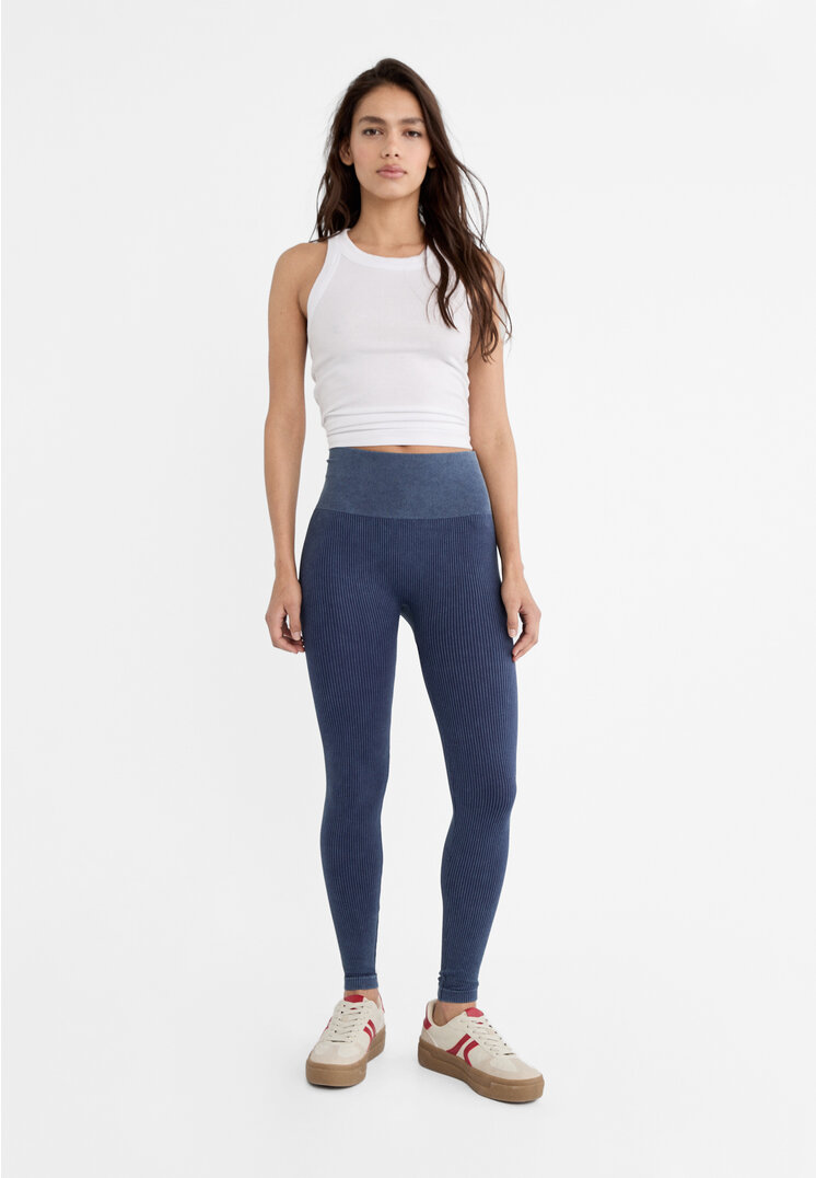 Stradivarius Seamless ribbed leggings  Navy blue L