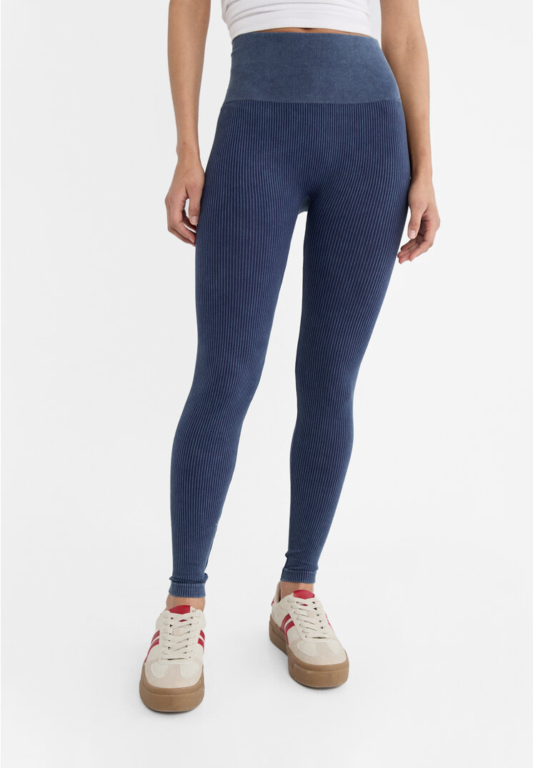 Stradivarius Seamless ribbed leggings  Navy blue L