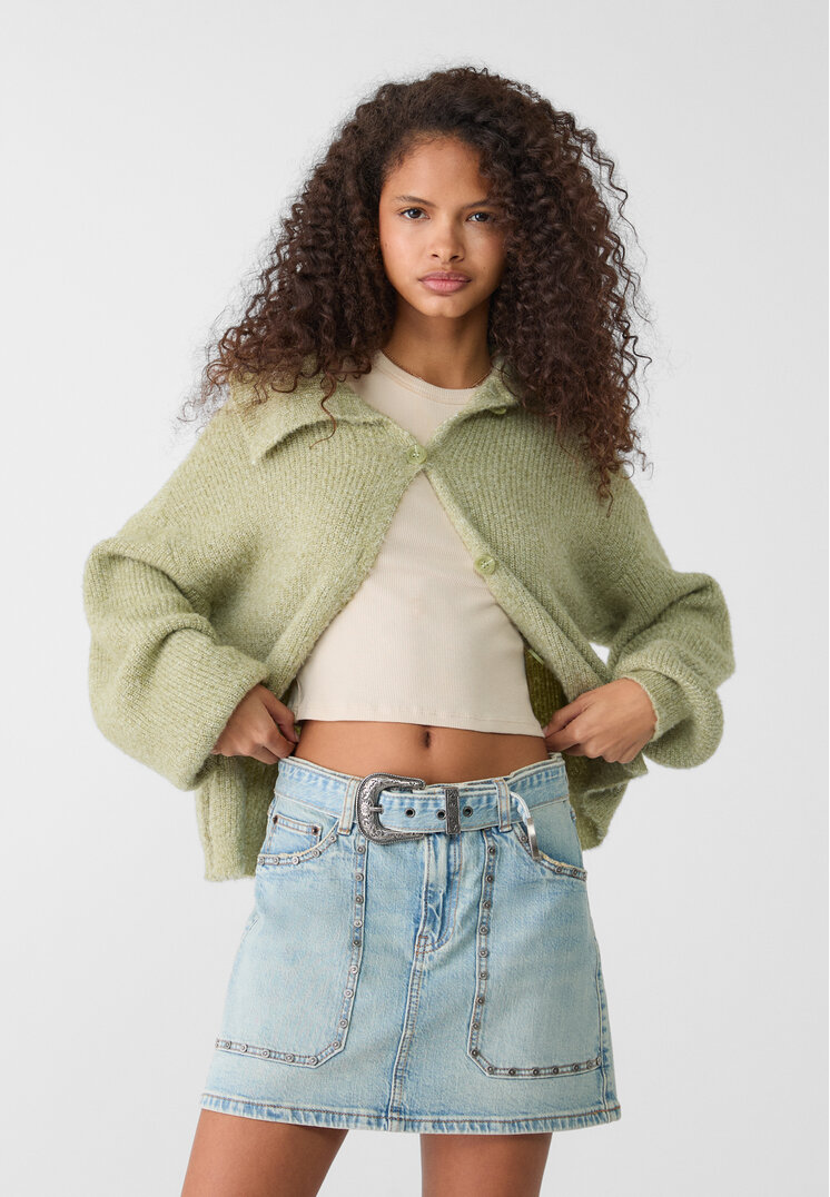 Stradivarius Fustă Mini Din Denim Cu Curea Cowboy Denim 34