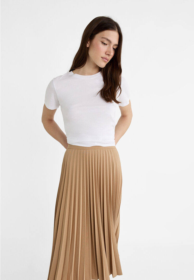 

Stradivarius Plissierter Midirock Beige L