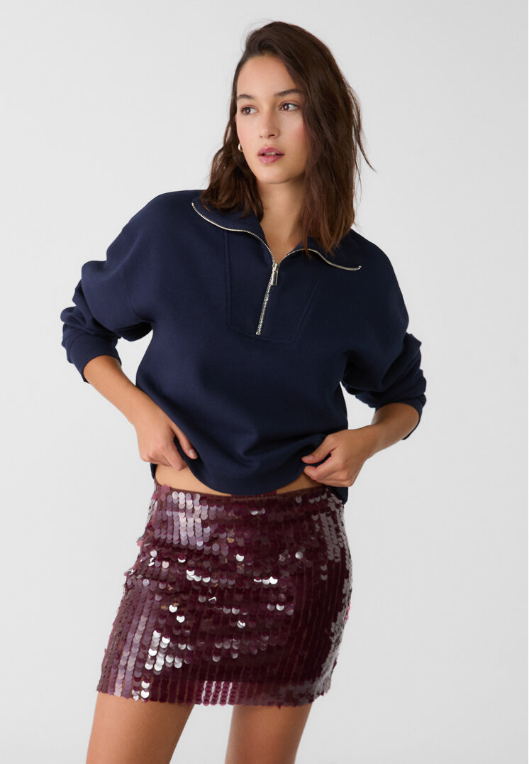 Stradivarius Fustă Mini Cu Paiete Grena Xs