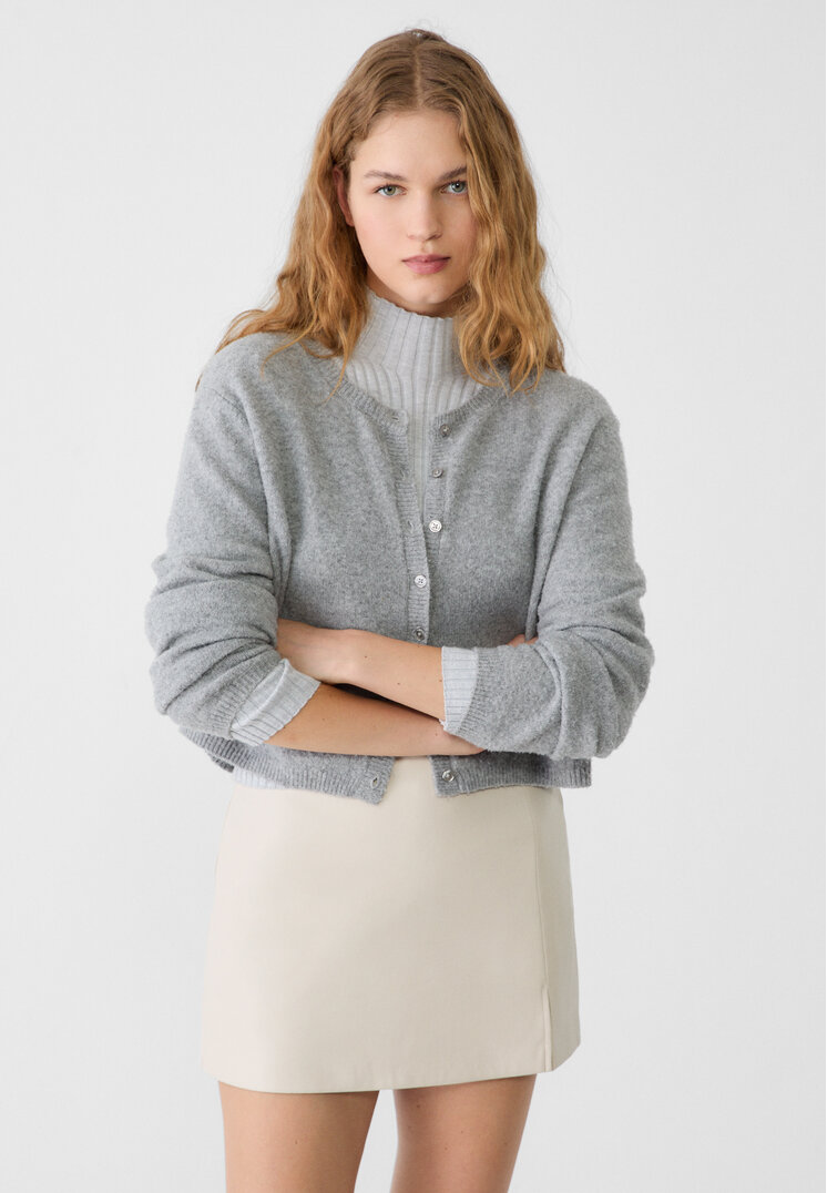 Stradivarius Fustă-Pantalon Cu Deschidere Laterală Din Imitație De Piele Ecru Xs