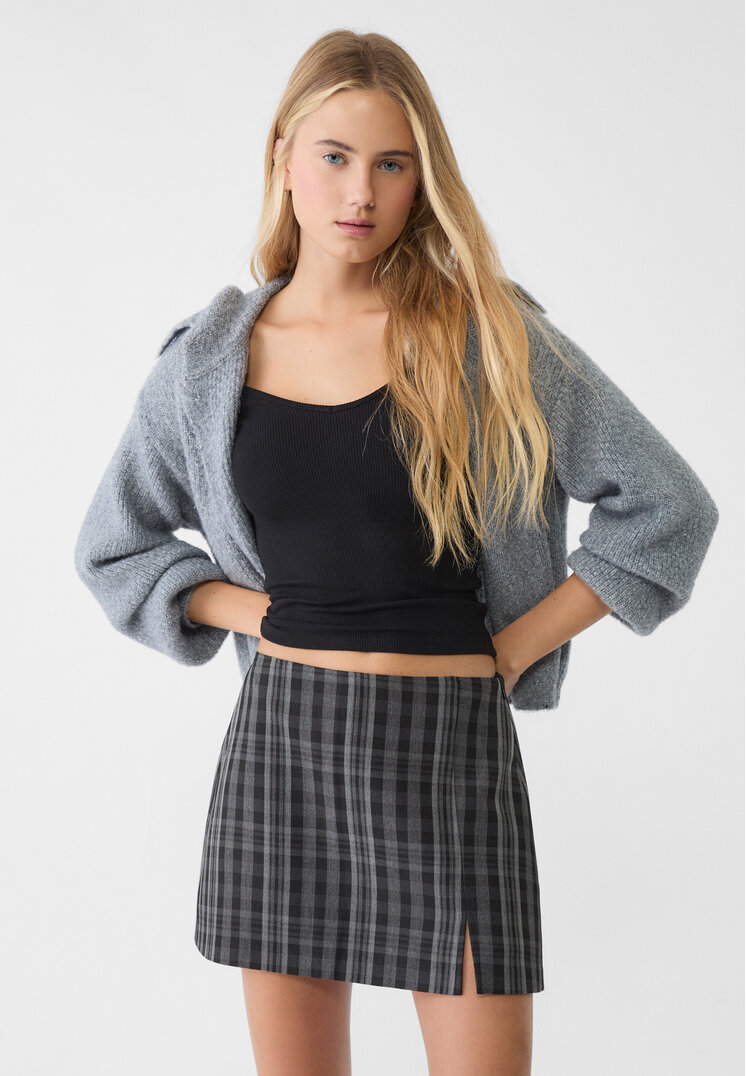 Stradivarius Fustă-Pantalon Cu Șliț Lateral Gri Închis L