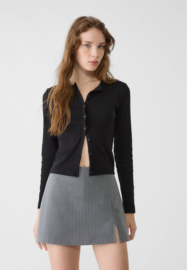 Stradivarius Fustă-Pantalon Cu Șliț Lateral Gris Amestec L