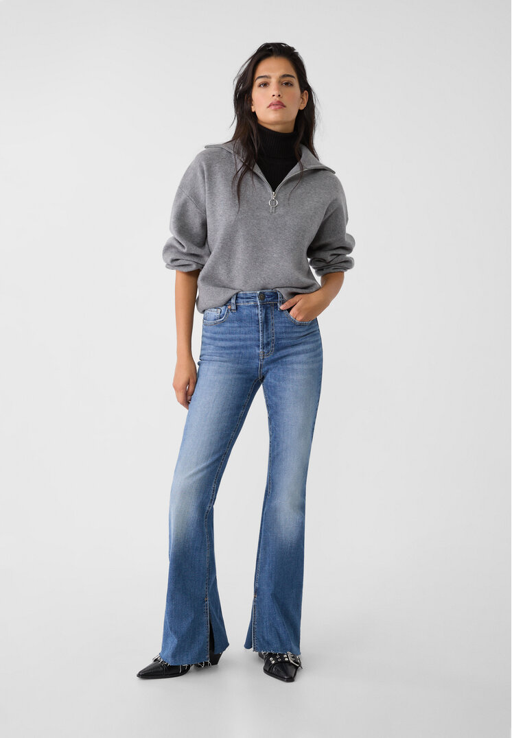 Stradivarius Blugi Evazați Slit Denim Albastru 40