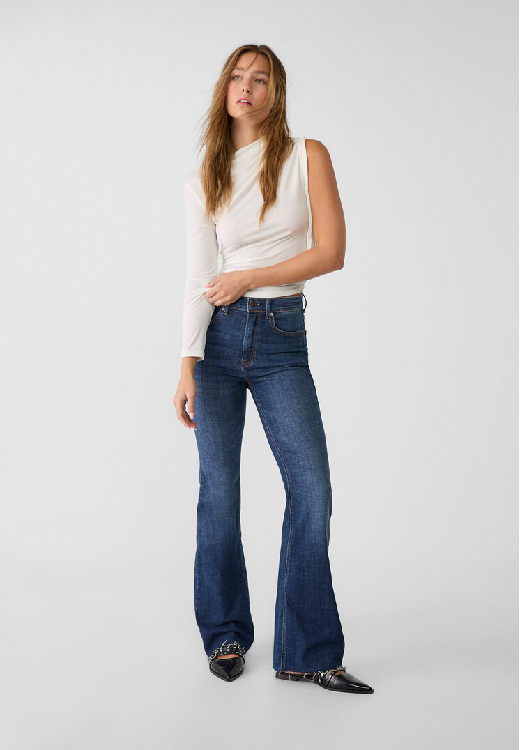 Stradivarius Blugi Evazați Slit Denim 40