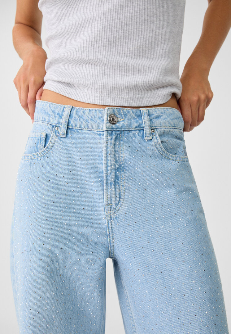 Stradivarius Straight-fit jeans with rhinestones  Medium light blue Denim 6