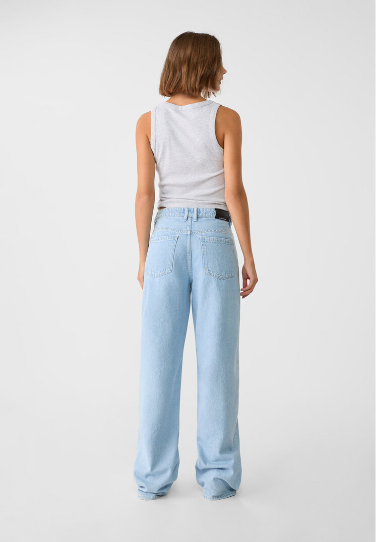 Stradivarius Jeans straight fit con brillantini  Denim azzurro medio 44