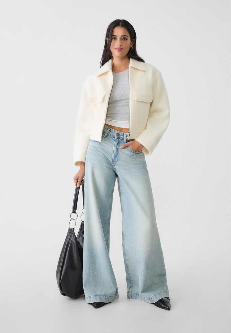 Stradivarius D71 Blugi Largi Evazați Denim Albastru 32