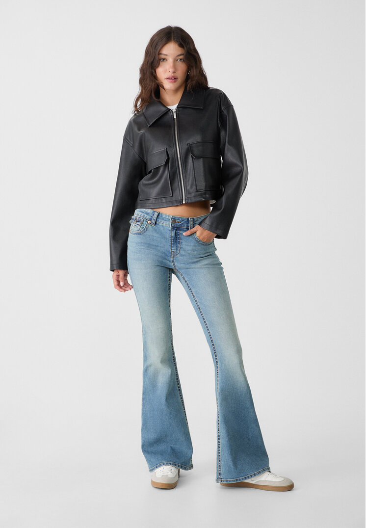 Stradivarius D04 Blugi Evazați Cu Talie Joasă Denim Albastru 38