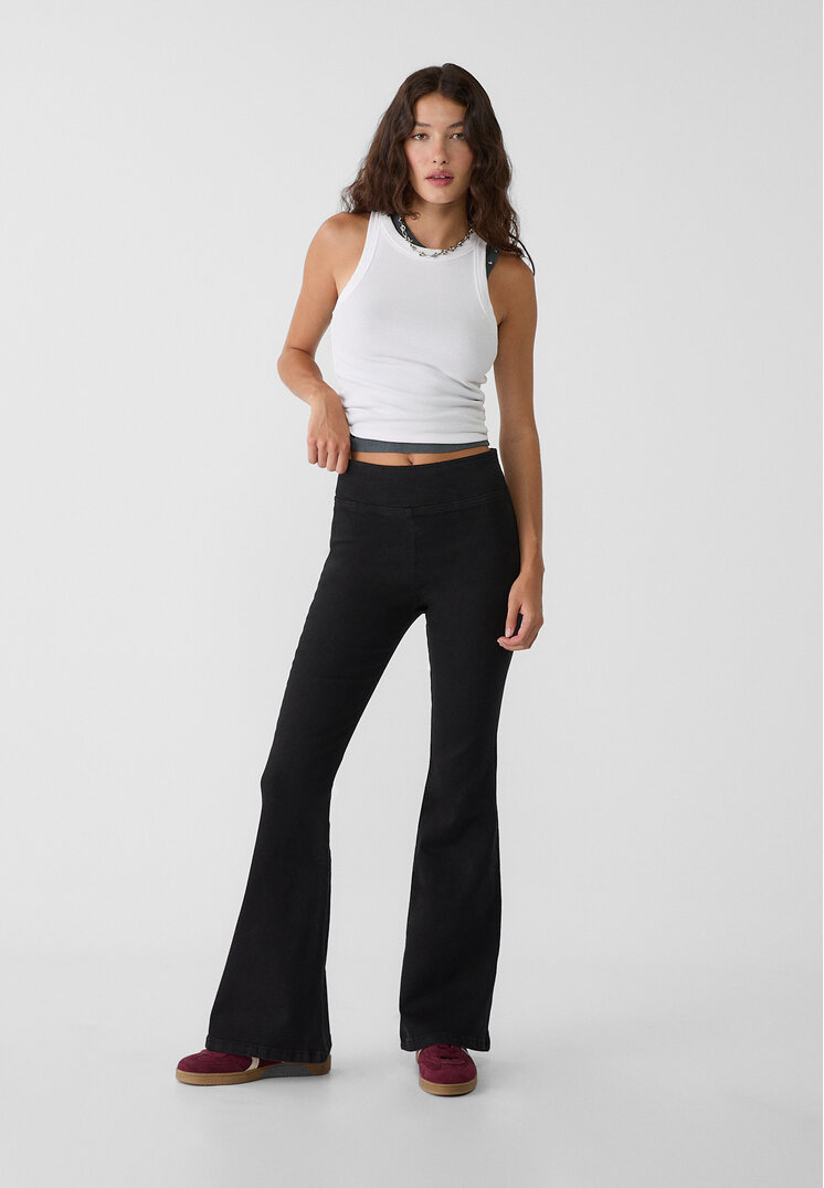 Stradivarius D76 Pantaloni Denim Leggings Evazați Denim Negru Xs