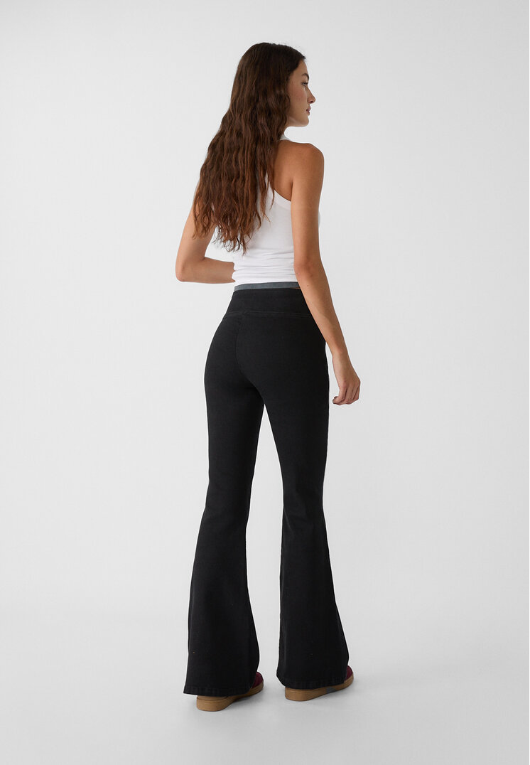 Stradivarius D76 Flared denim leggings  Black denim M