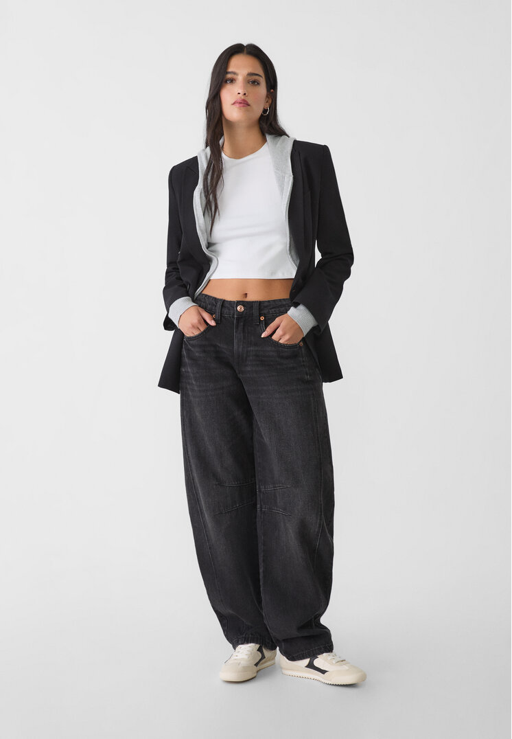 Stradivarius D82 Blugi Balloon Fit Denim Negru 40