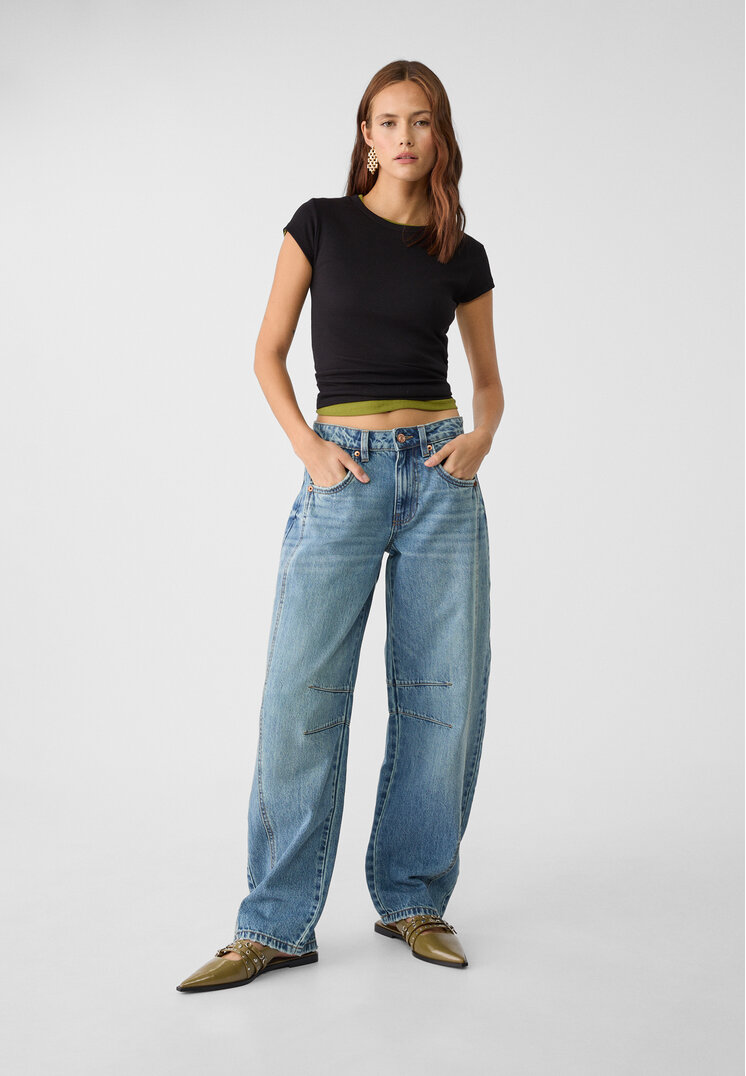 Stradivarius D82 Blugi Balloon Fit Denim Albastru Închis Mediu 32
