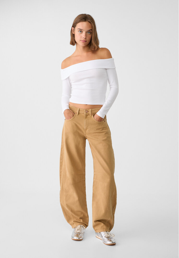 Stradivarius D82 Blugi Balloon Fit Ocru 36