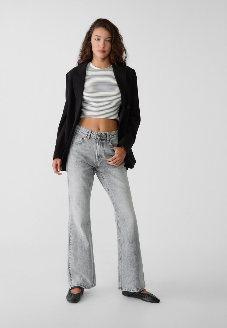 Stradivarius D72 Blugi Bootcut Fit Gri Perlat 40