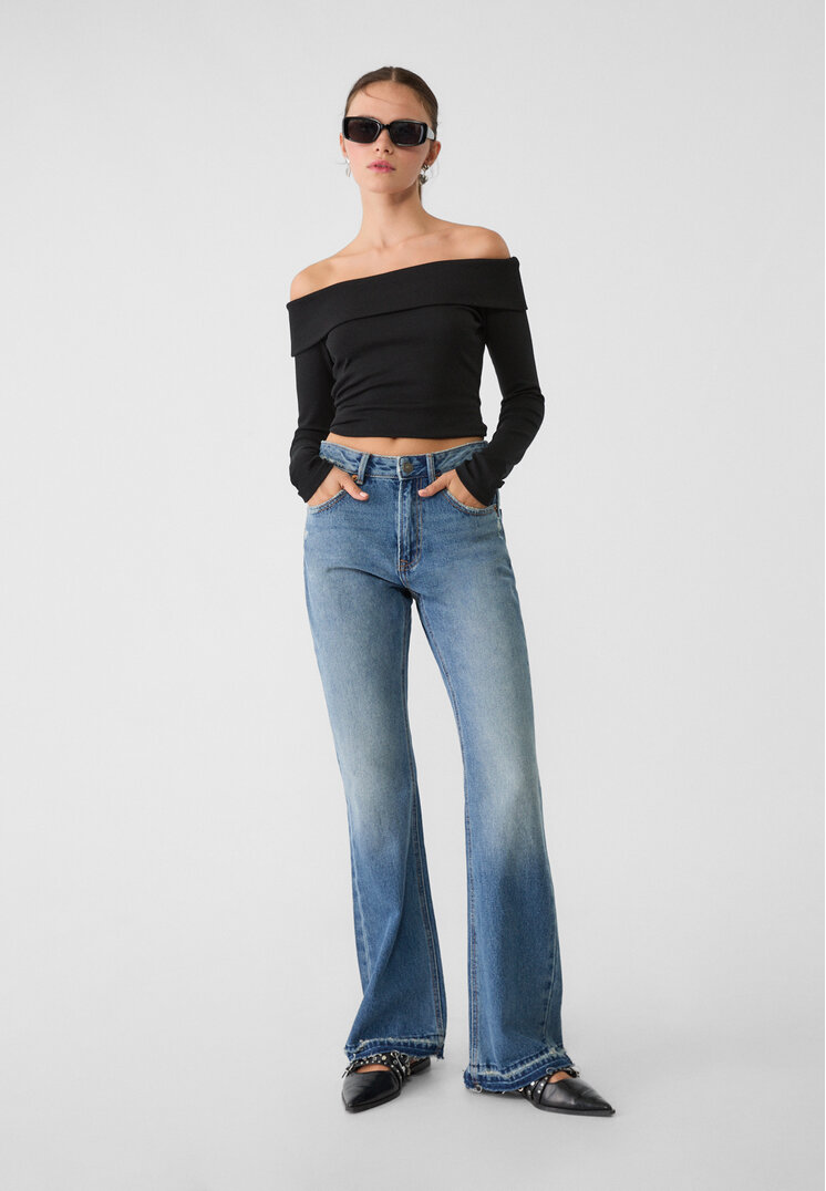 Stradivarius D72 Blugi Bootcut Fit Denim Albastru 36
