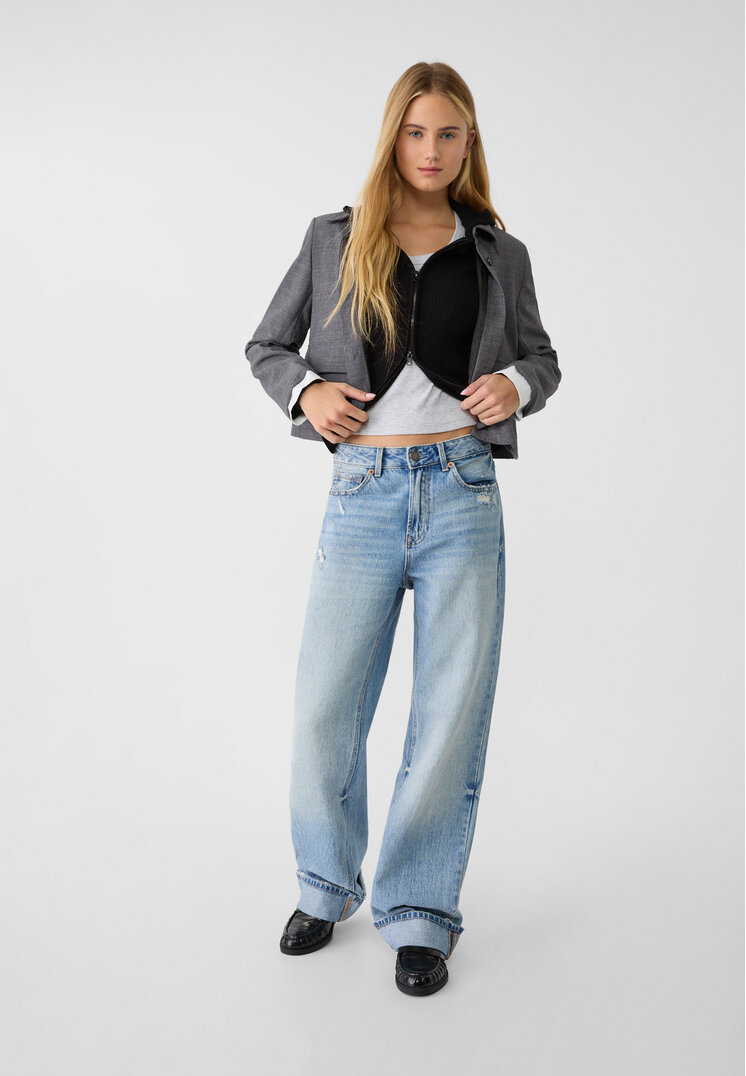 Stradivarius D92 Straight Wide Denim Albastru 44