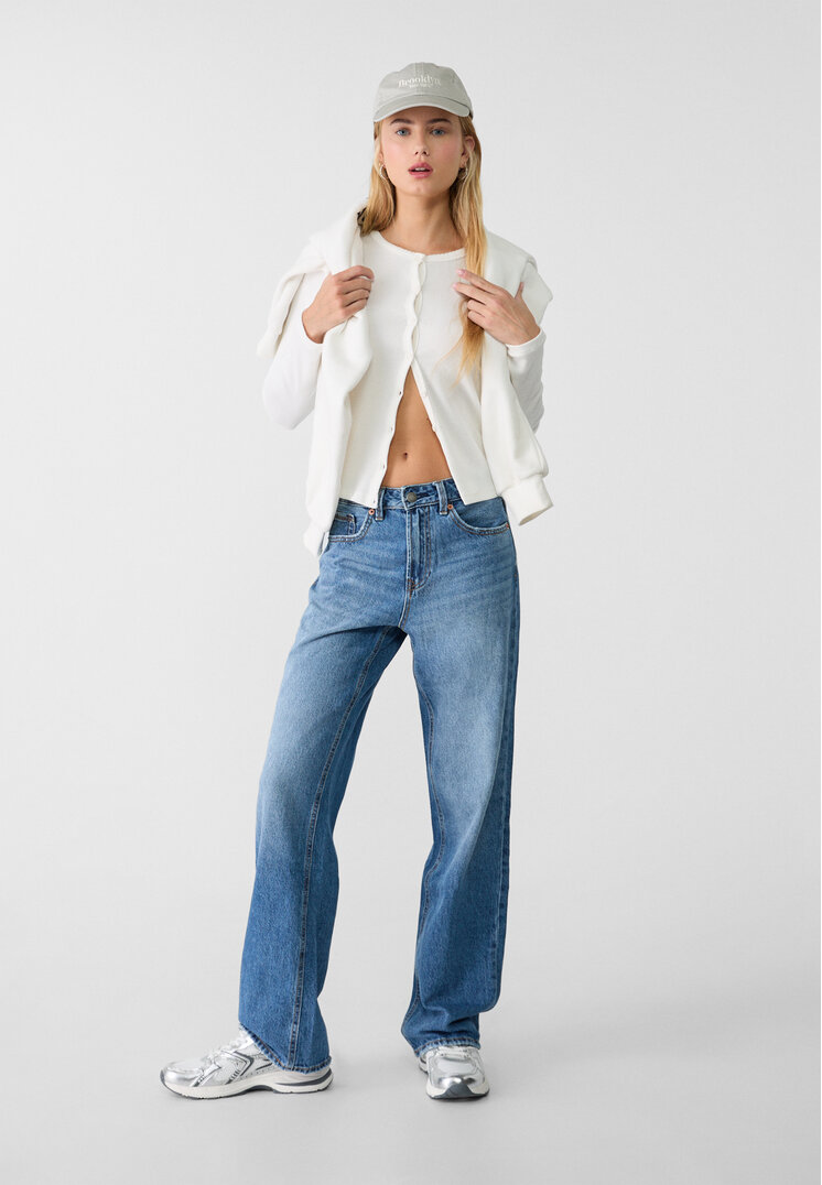 Stradivarius D92 Straight Wide Denim Albastru 36