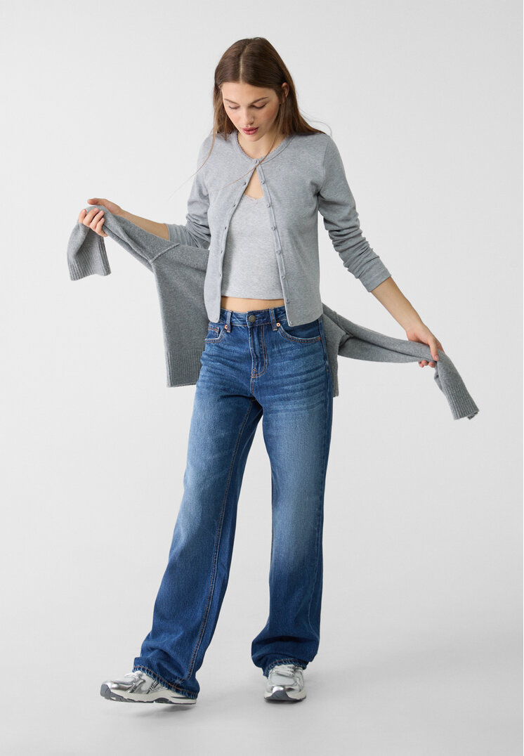 Stradivarius D92 Straight Wide Denim Albastru 32