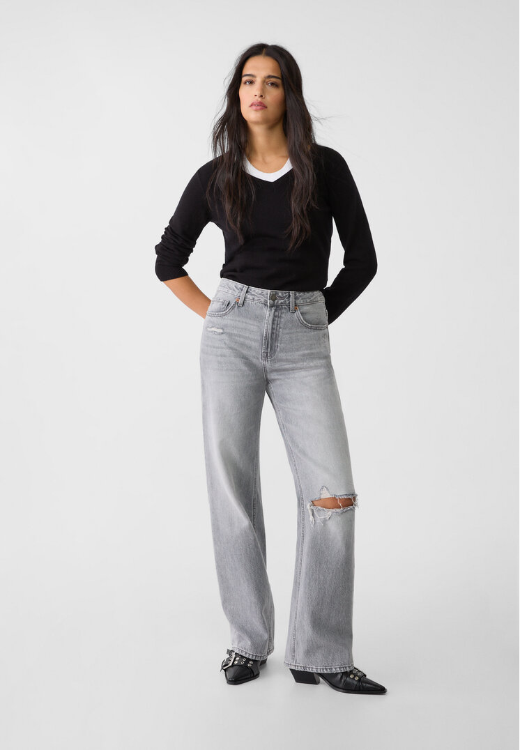 Stradivarius D92 Straight Wide Denim Decolorat 40