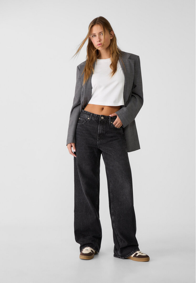 Stradivarius D92 Straight Wide Denim Negru 38