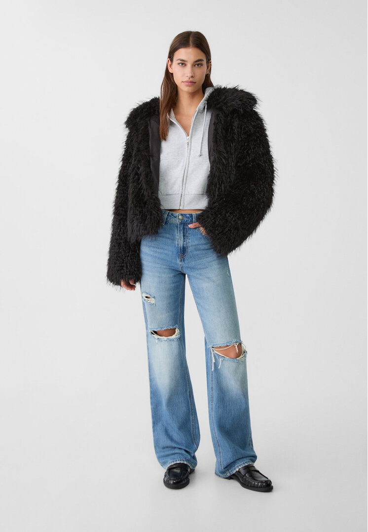 

Stradivarius D92 Szerokie spodnie o prostym kroju Denim 34