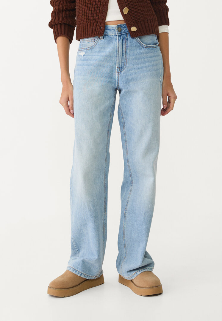 Stradivarius D92 Straight wide  Medium light blue Denim 14