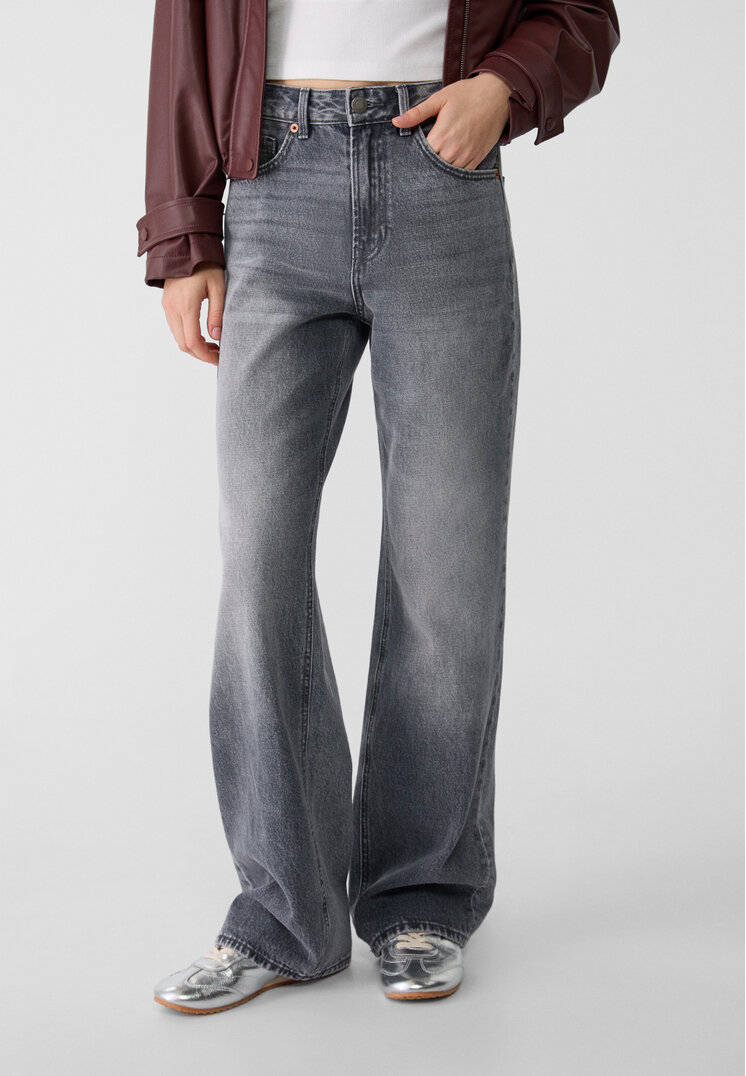 Stradivarius Jeans D92 straight wide  Denim nero 48