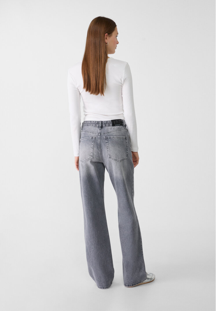 Stradivarius Jeans D92 straight wide  Denim nero 48