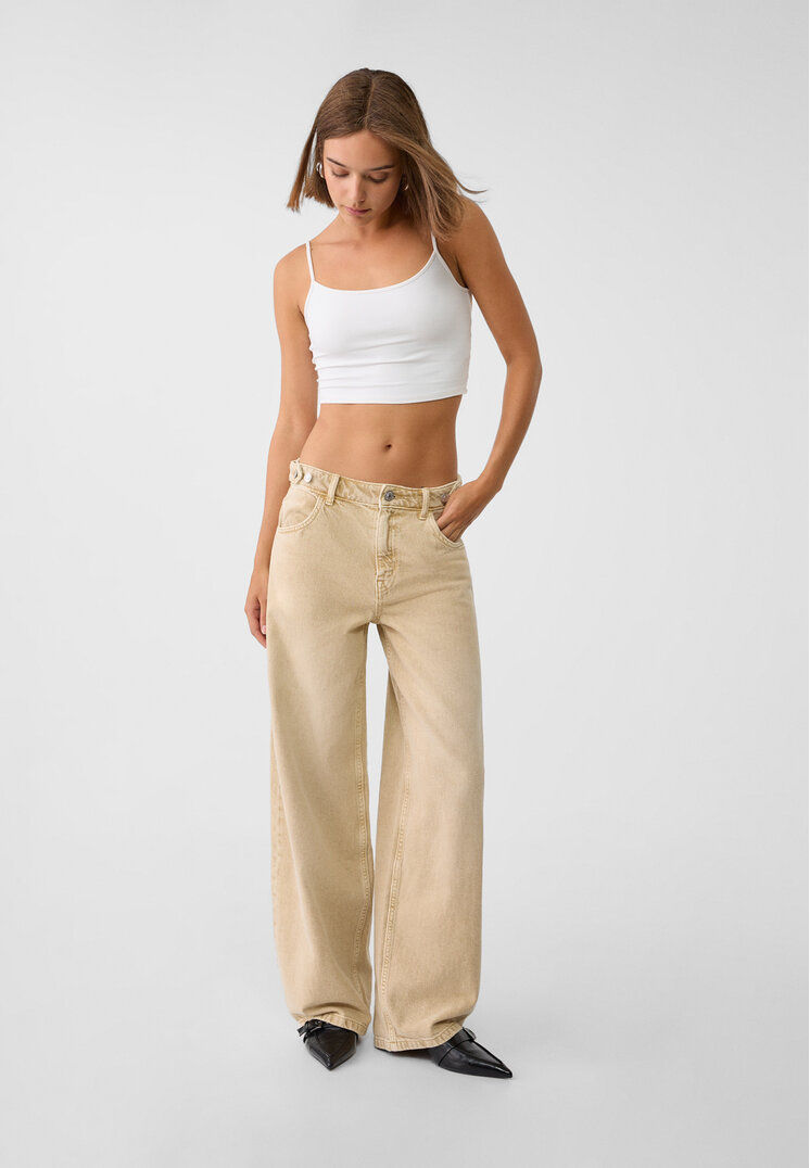 Stradivarius Blugi Straight Wide Ajustabili Piatră 40