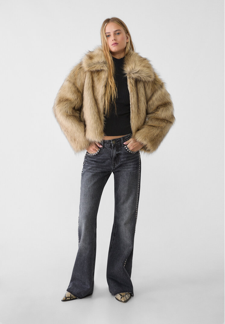 Stradivarius Blugi Straight Fit Cu Ținte În Pățile Laterale Denim Negru 44